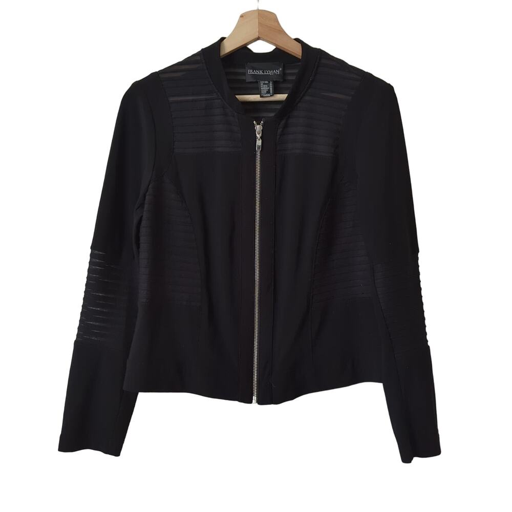 Frank Lyman Design Womens Full Zip Top Black Size 8 Long Sleeve Classy Jacket